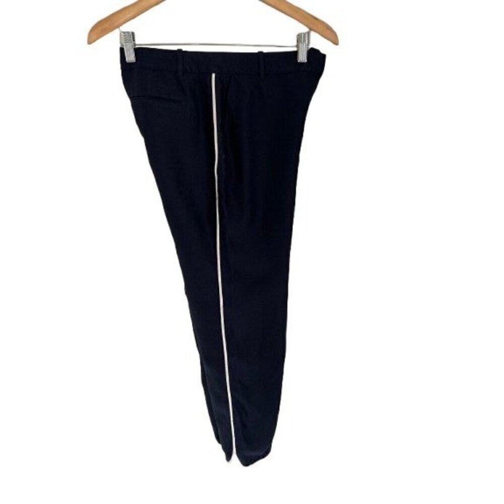 J.Crew Cotton Silk Cropped Pants Navy Blue White Details Lined Size 6